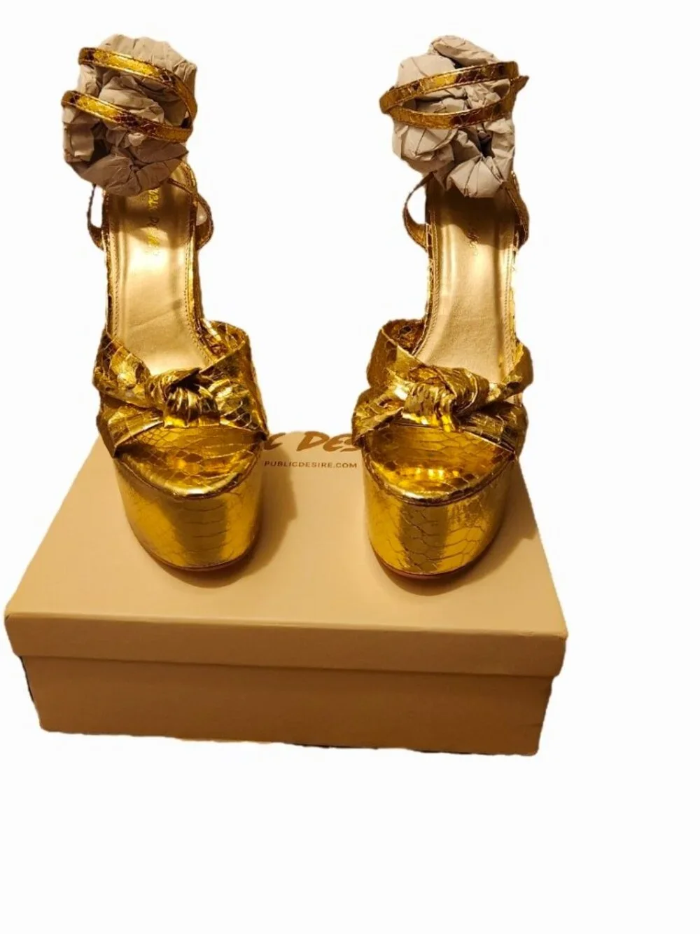 NWB ASOS x Public Desire Leo Metallic Gold Platform Sandal Size 8